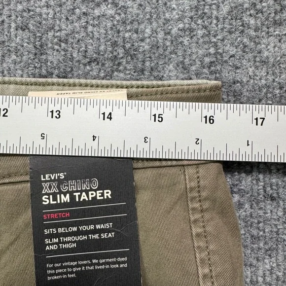 Levi's XX Chino Slim Taper 31x32 Green Stretch Mens PantsKhaki Garment Dyed